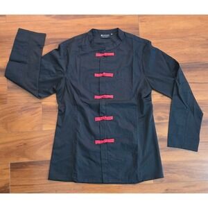 Chef Works Hartford Chef Coat Black Red Frog Buttons SHZC1-BUR Mens Medium NEW